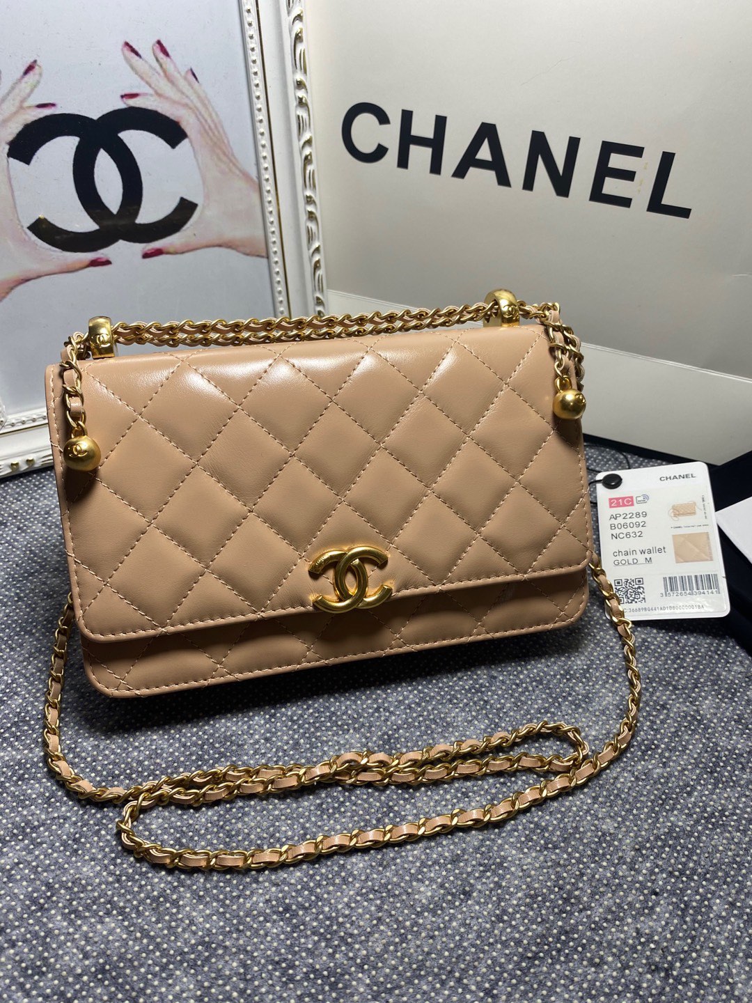 Chanel 2026 New Wallet On Chain in Beige Shiny Calfskin Gold Tone Metal