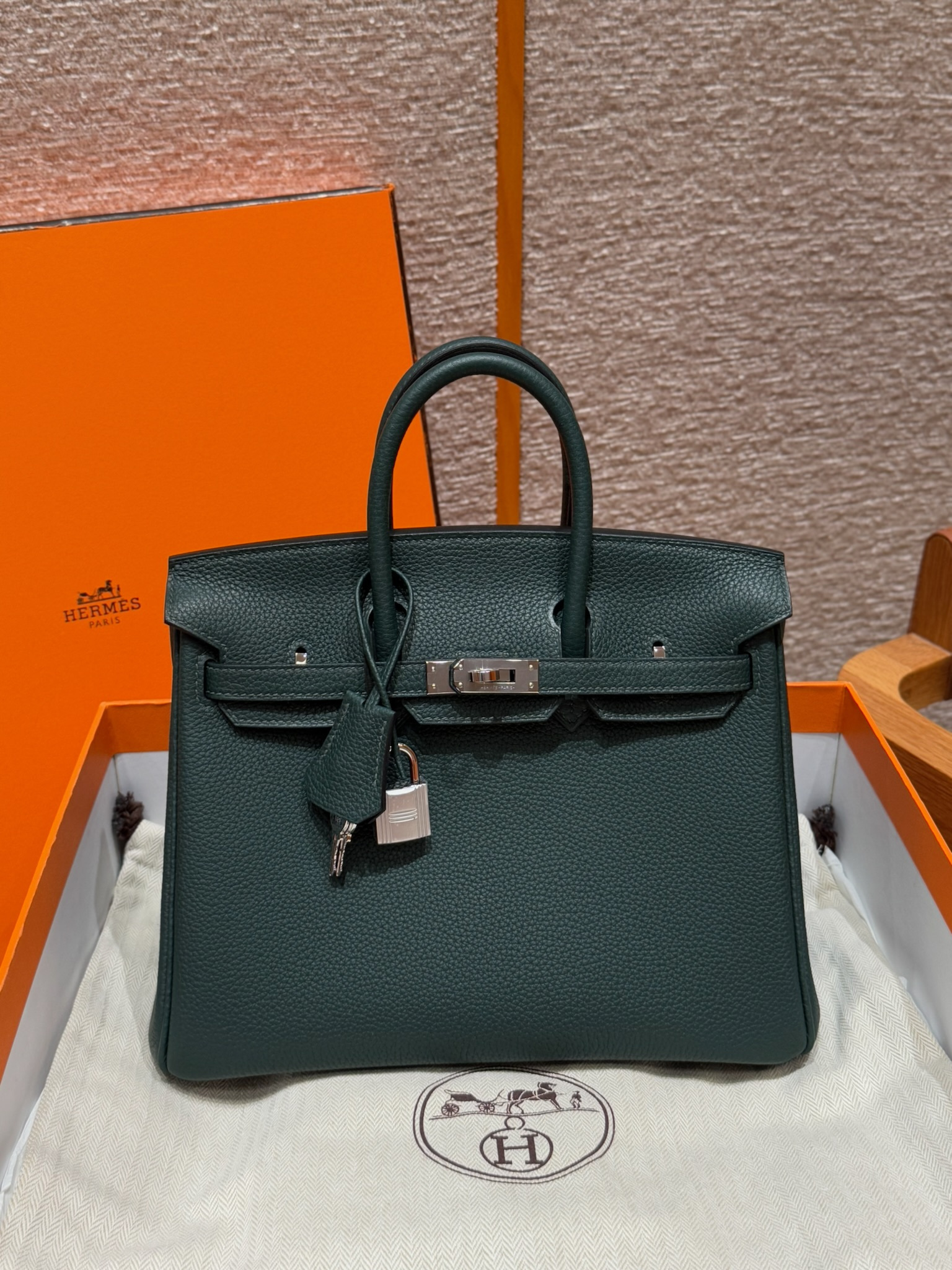 Hermes Vert Titien Togo Birkin 25 Bag