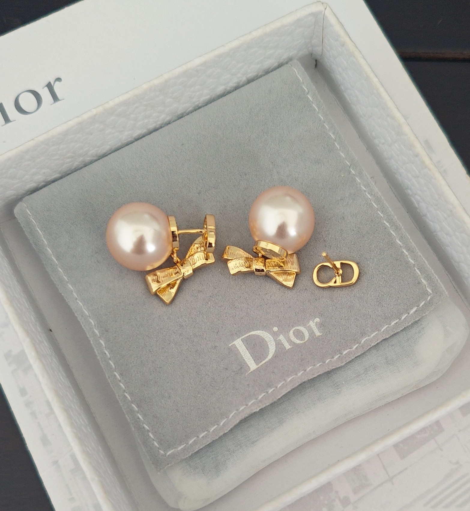 Dior Pink Pearl Bow CD Earrings