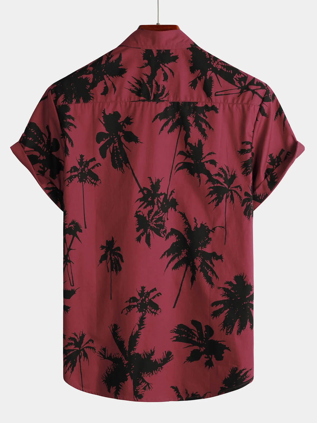 Men's Burgundy Palm Print Cotton Beach Short Sleeve Shirt