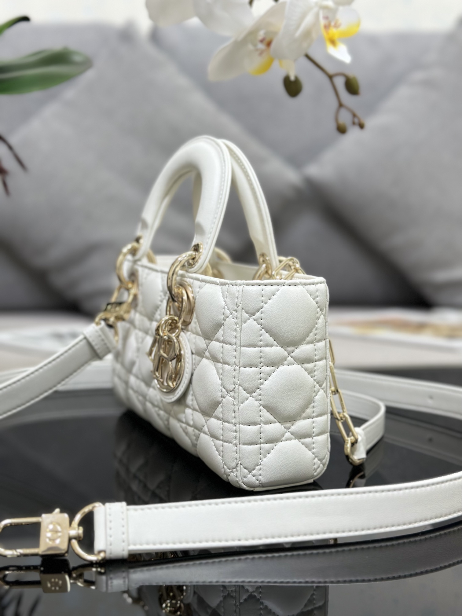 Dior Small Lady D-Joy Bag in White Cannage Lambskin