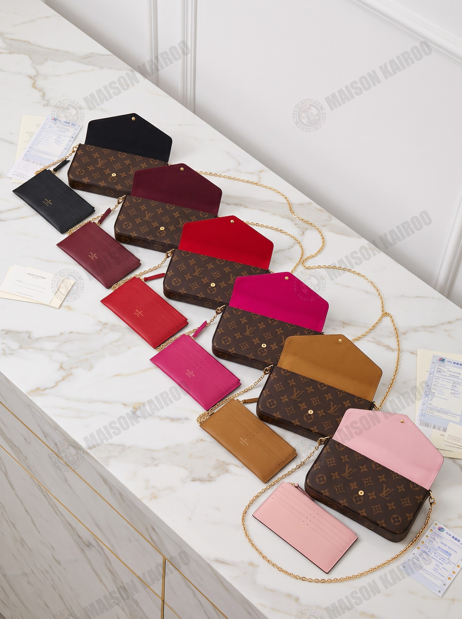 Louis Vuitton LV Felicie Pochette 3-in-1 Monogram Canvas Chain Flat Envelope Shoulder Bag - KAIROO