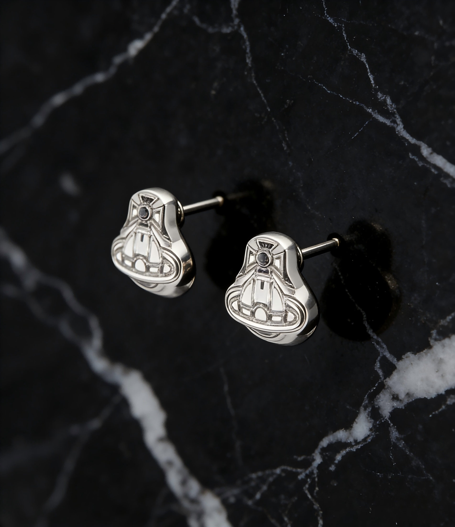 2026 New Vivienne Westwood Silver Orb Stud Earrings for Women, Minimalist Chunky Ball Design, Trendy Y2K Aesthetic Ear Accessories