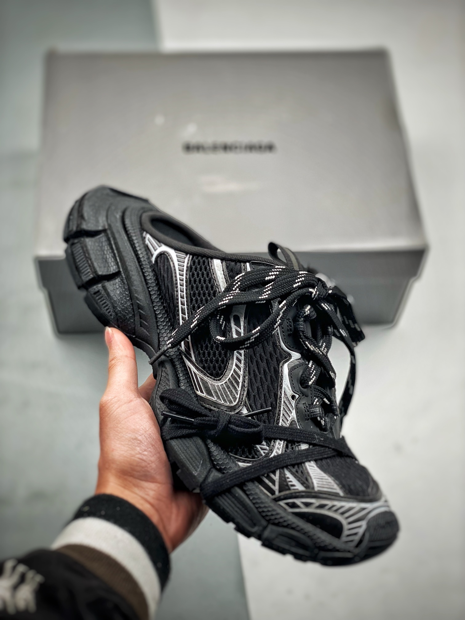 Balenciaga 3XL Black Mesh Wrapped Laces Slip-On Mule Oversized Chunky Sneaker - KAIROO