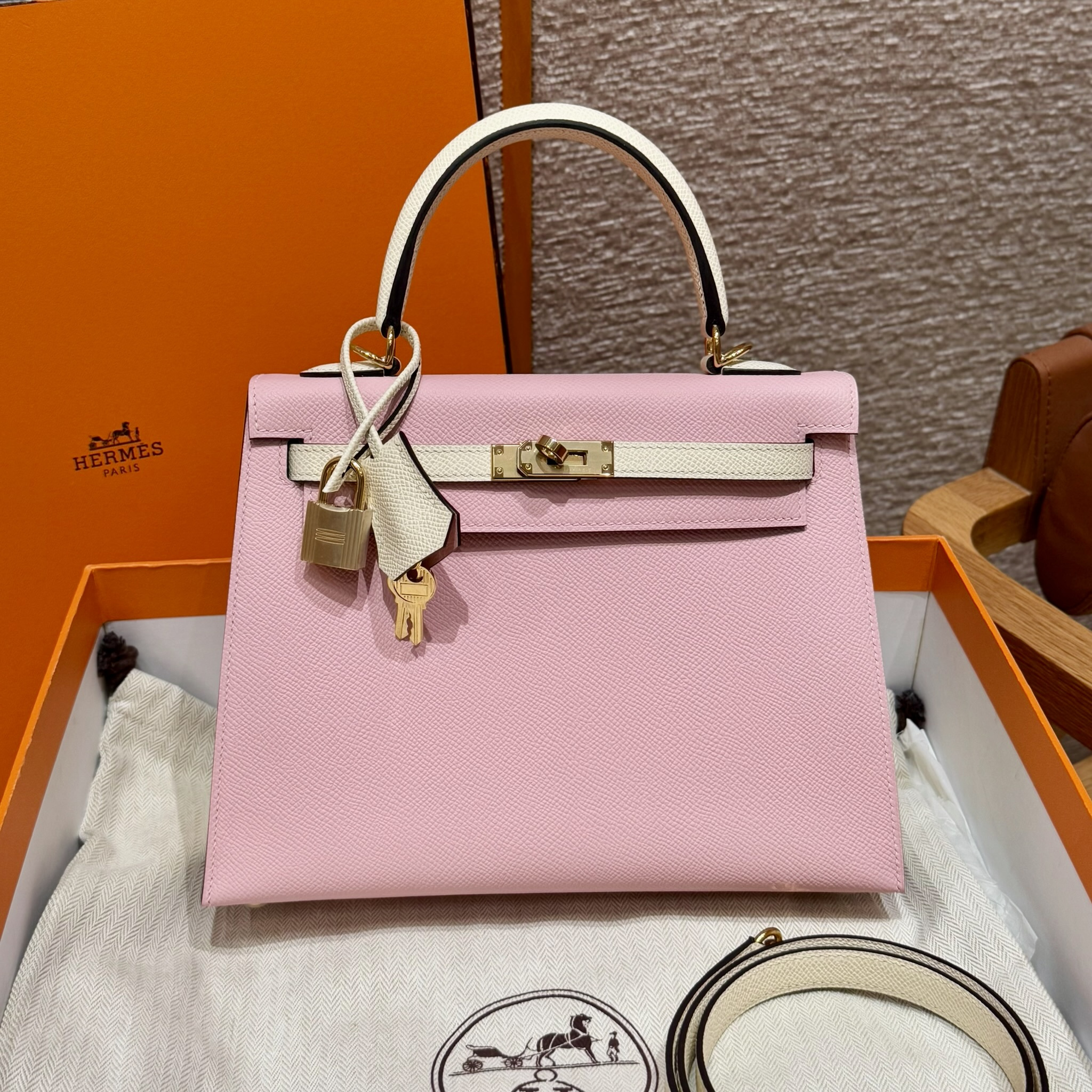 Hermes Bi-color Rose Sakura Nata Epsom Kelly 25