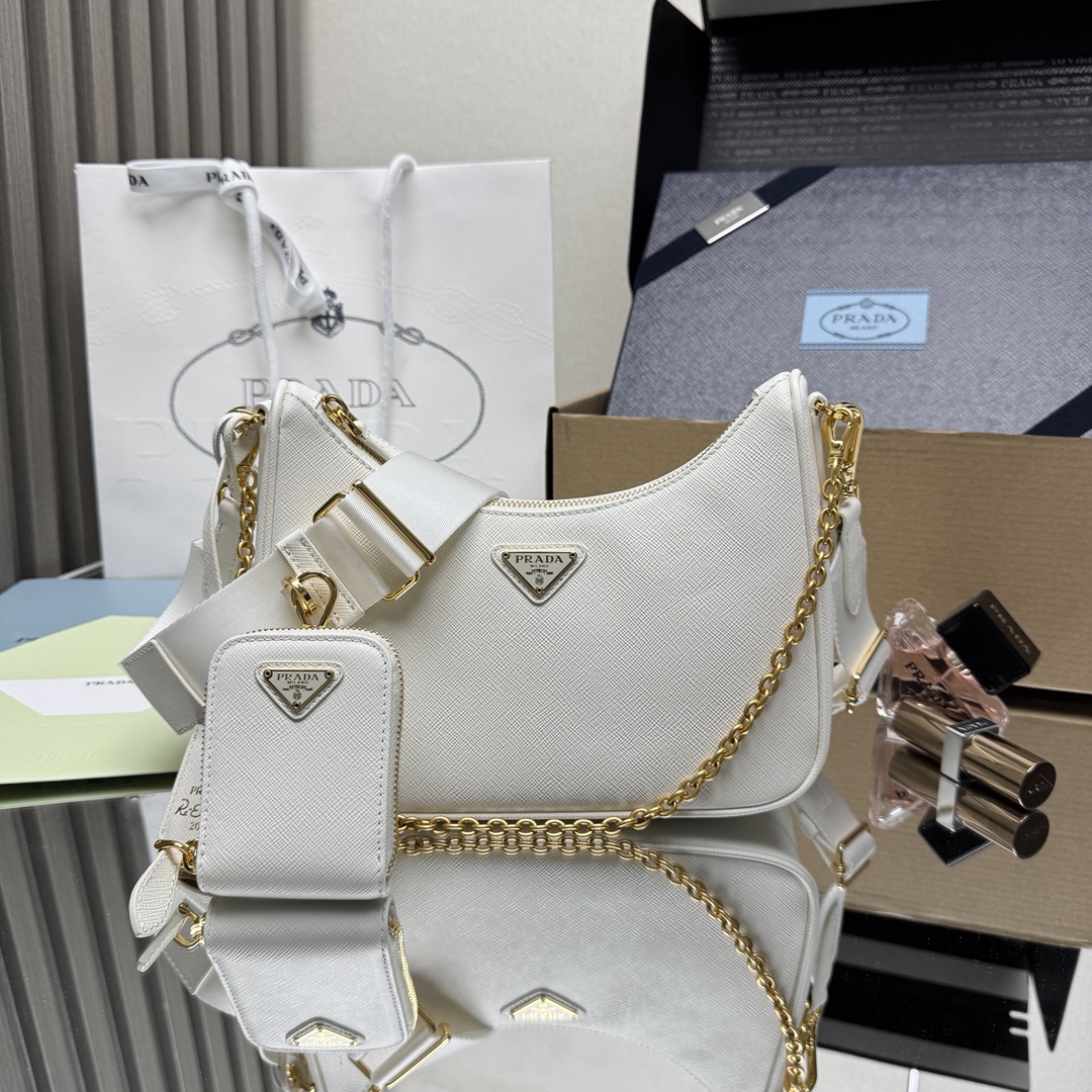 Prada Re-Edition 2005 Saffiano leather bag-White 1BH204