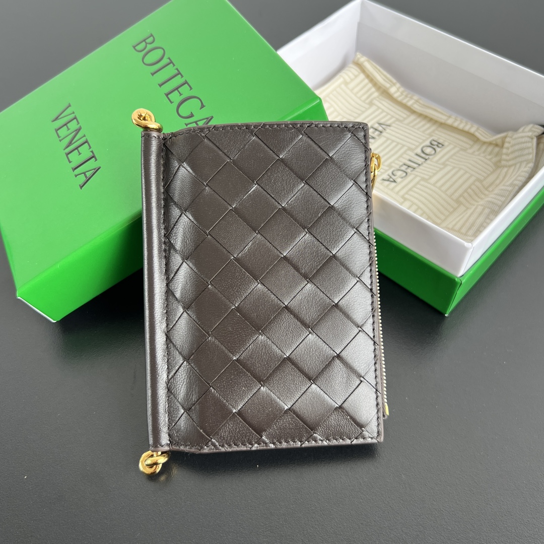 Bottega Veneta Solstice Medium Folded Wallet in Chocolate Intreccio Leather