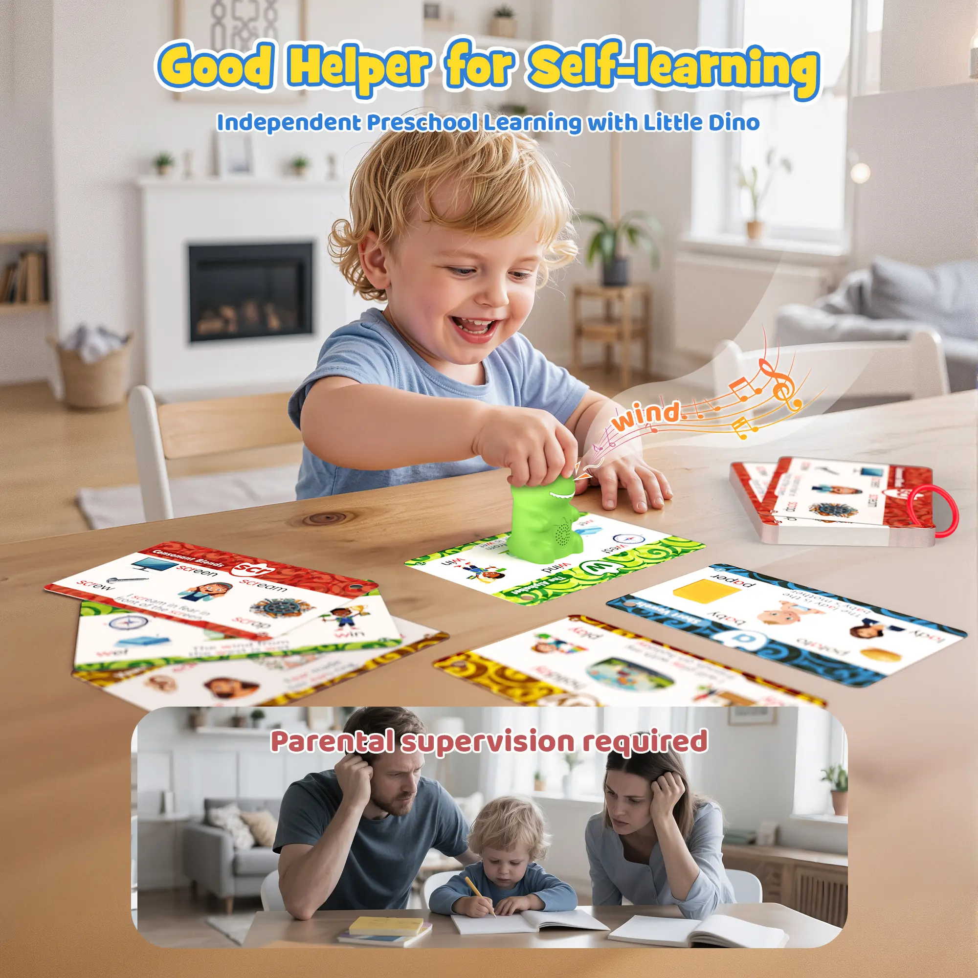 Dinosaur Talking Flash Cards & Tap-to-Read Audio Stickers - with Binder Rings for Toddlers (148 Cards, 592 Words)