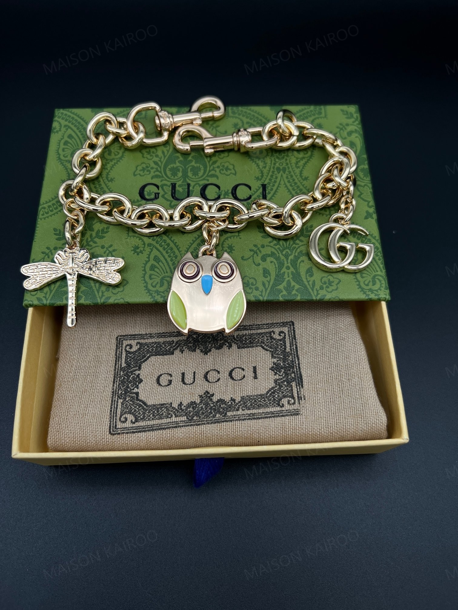 Gucci Enamel Owl Chain Bag Charm Keychain - KAIROO