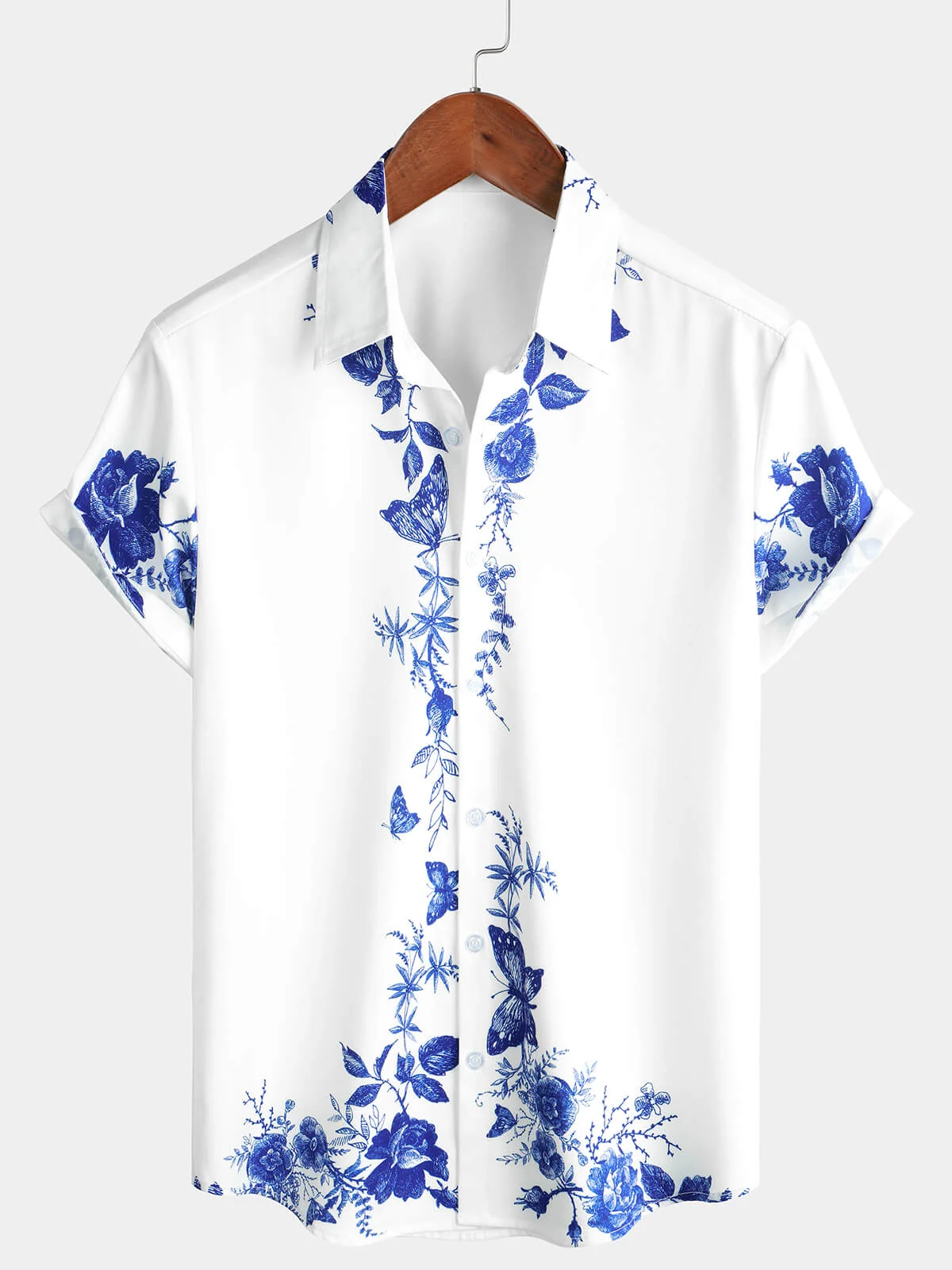 Men's Blue Floral Print Hawaiian Shirt