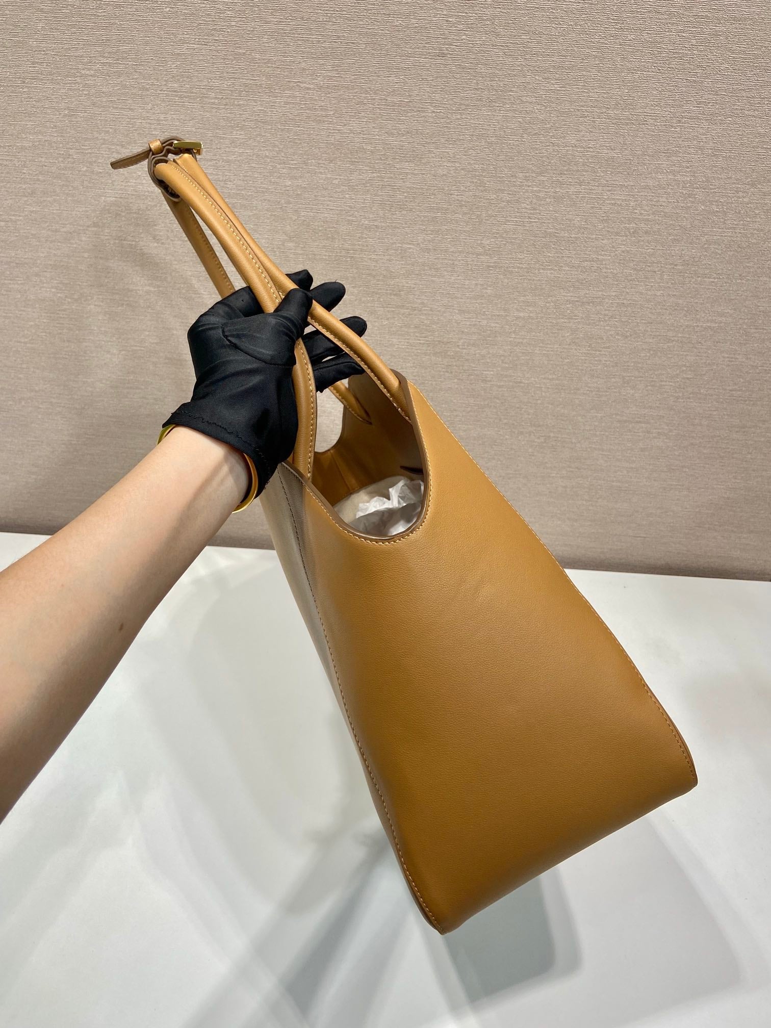 Prada ELEGANT TOTE BAG 40 IN CIDER BROWN SMOOTH CALFSKIN