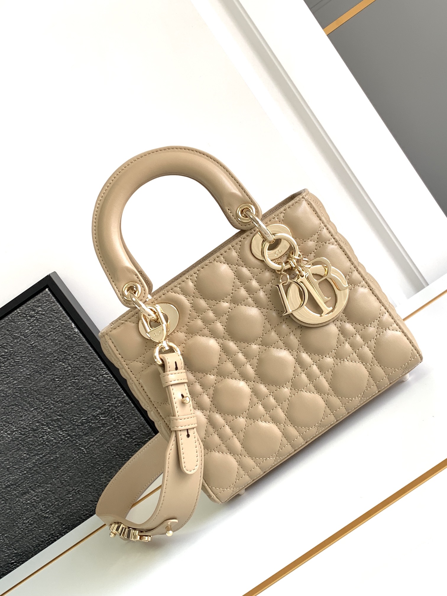 Small Lady Dior My ABC Bag in Dark beige Cannage Lambskin