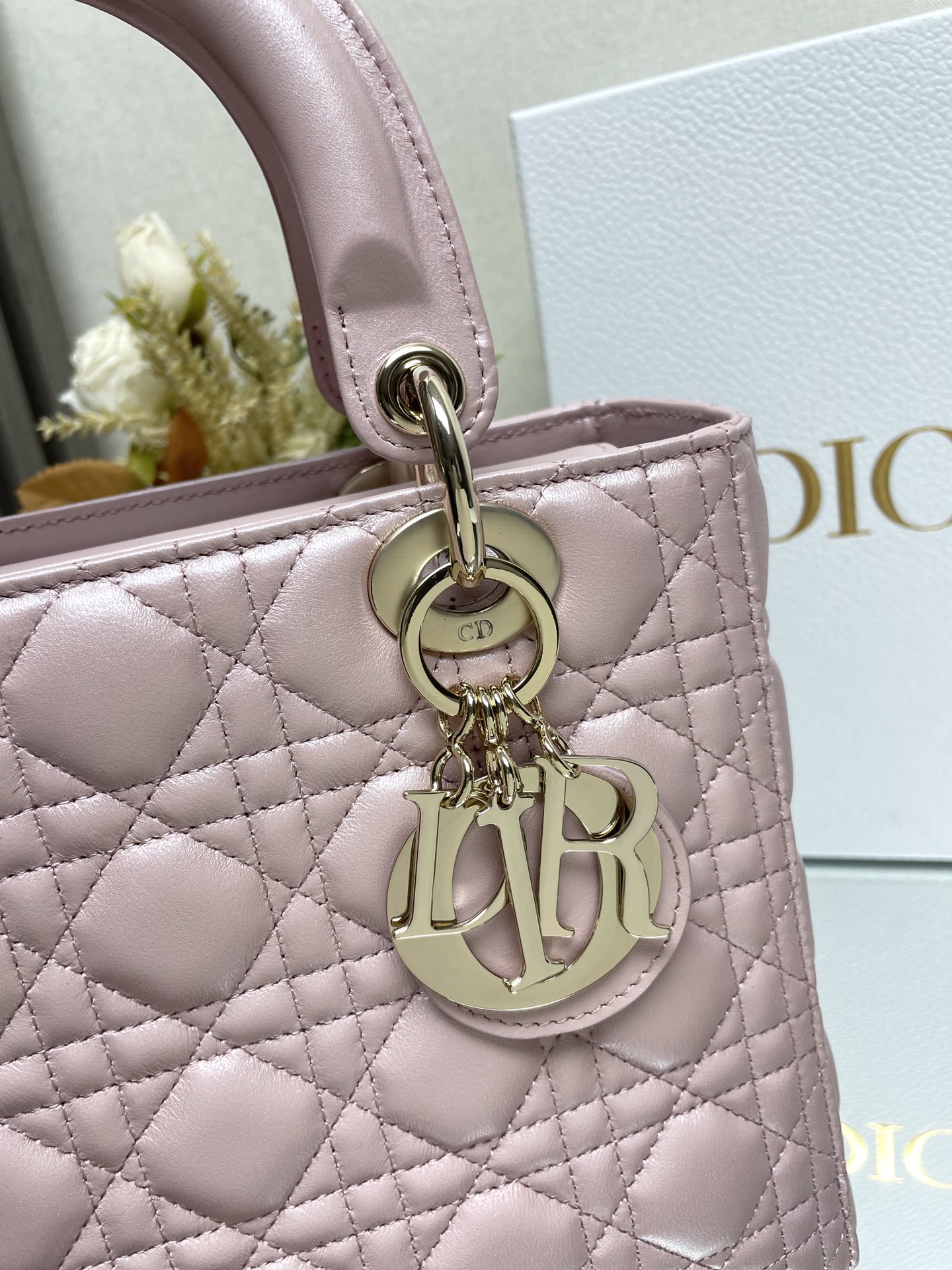 Medium Lady Dior Bag in Metallic Pink Cannage Lambskin