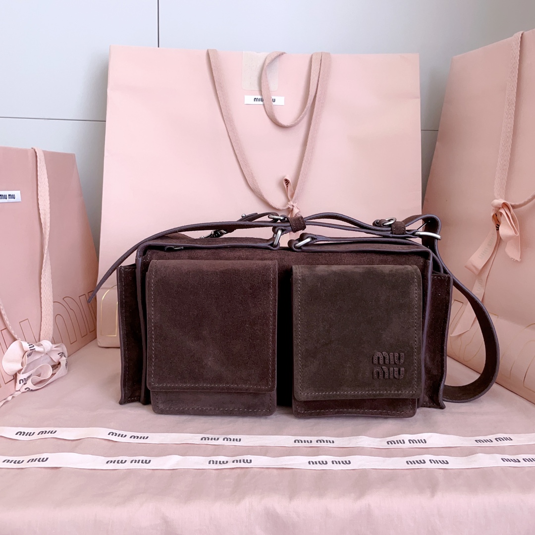 Miu Miu Dark Brown Utilitaire suede Shoulder bag 5BC205