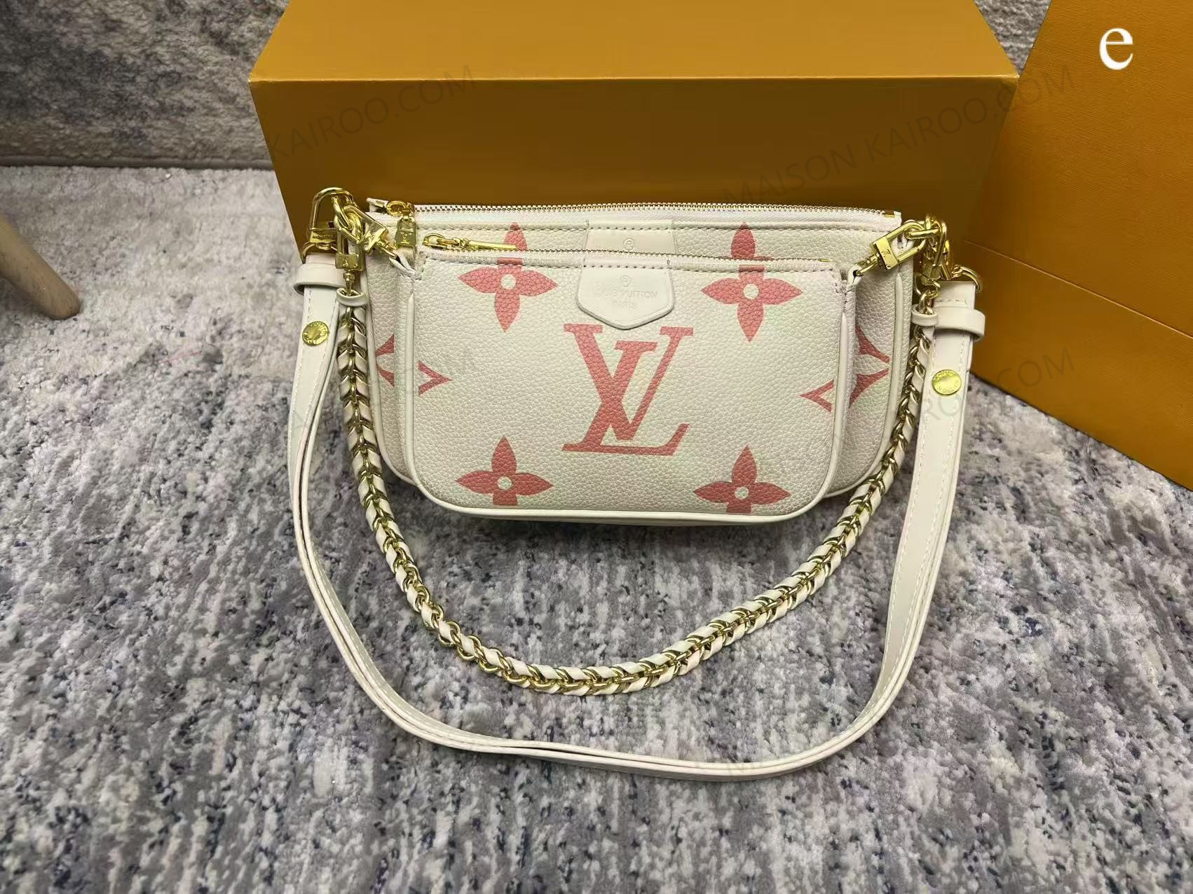 Louis Vuitton LV Multi Pochette Accessoires Beige Pink Monogram Empreinte Leather Chain Hobo Shoulder Bag - KAIROO