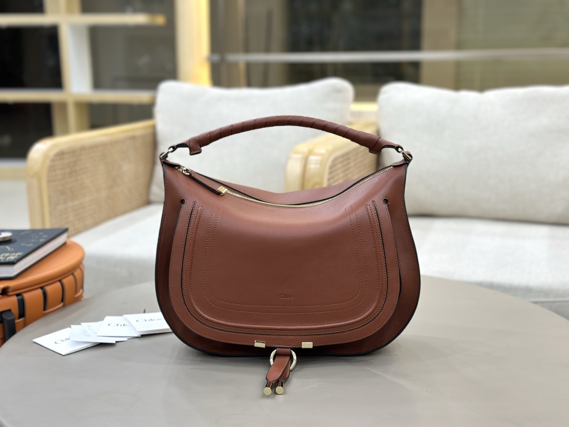 Chloe Large Marcie Shoulder Bag in Smooth Calfskin-Brown