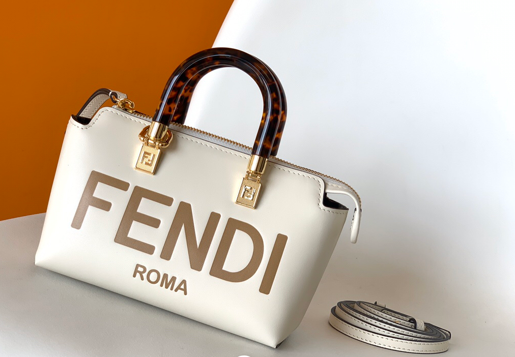 FENDI - By The Way Series Calfskin Boston Bag Shoulder Crossbody Handbag Mini Bag White
