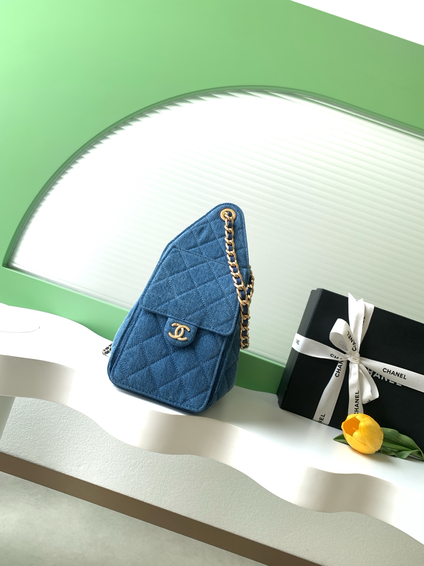 Chanel 25 Small Hobo Bag in Blue Denim Gold-Tone metal