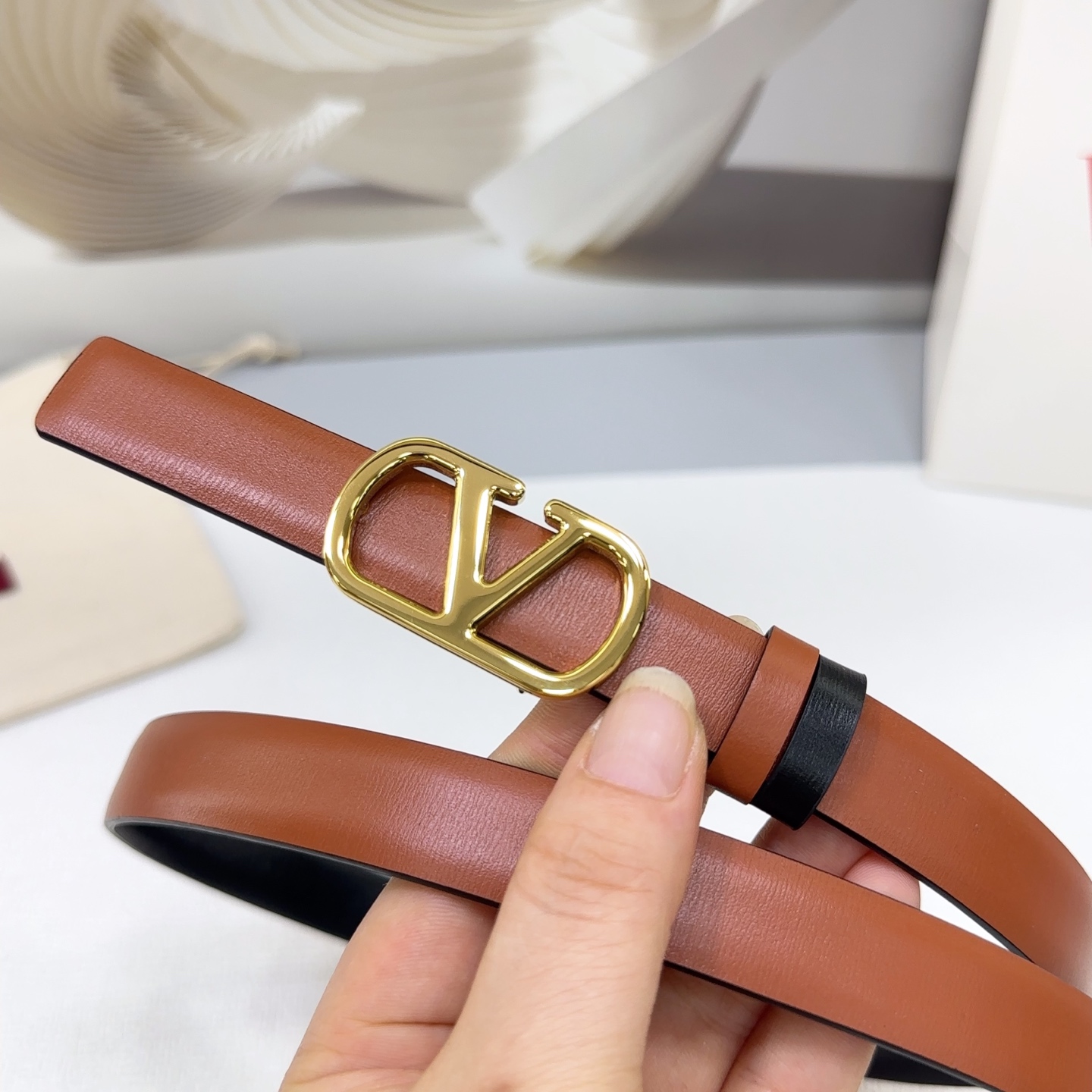Valentino Reversible Leather Belt 2cm
