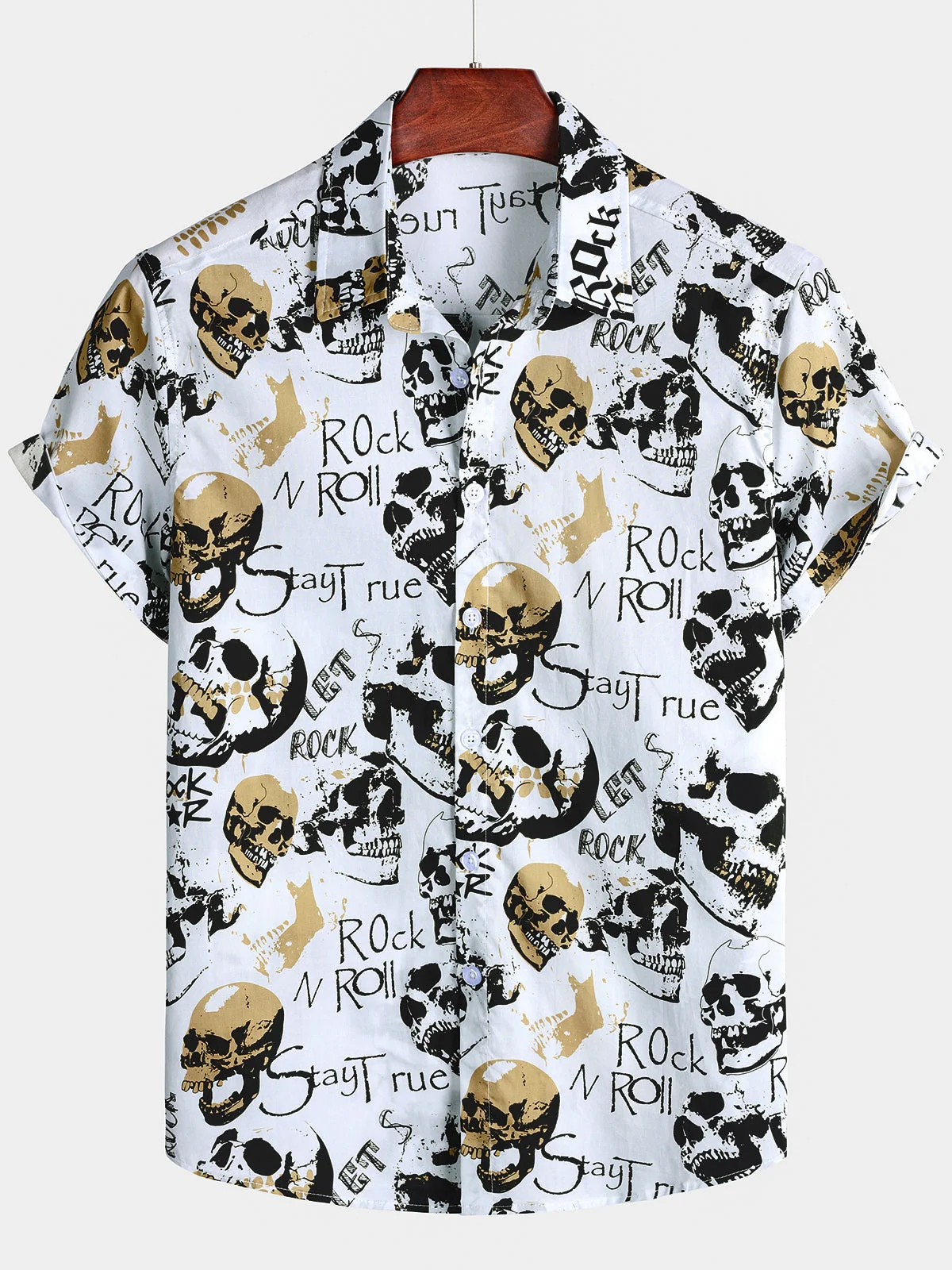 Men's White Skull Rock Hawaiian Shirt