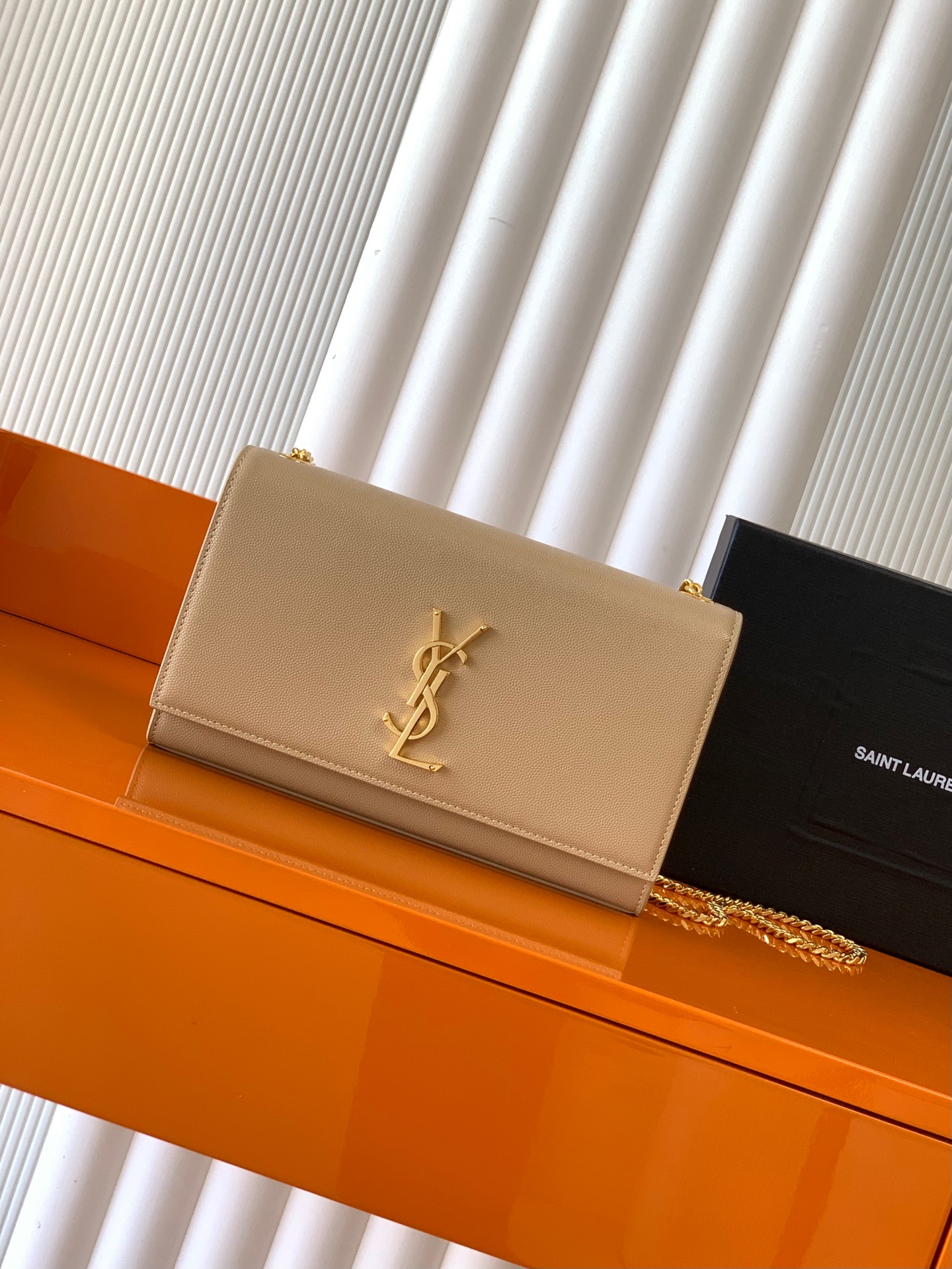 Saint Laurent Beige Grained Calfskin Medium Kate