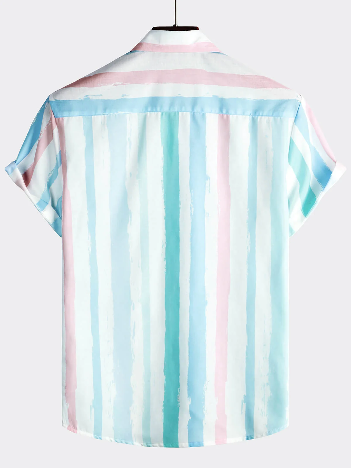 Men's Blue Pink Striped Summer Vacation Short Sleeve Shirt
