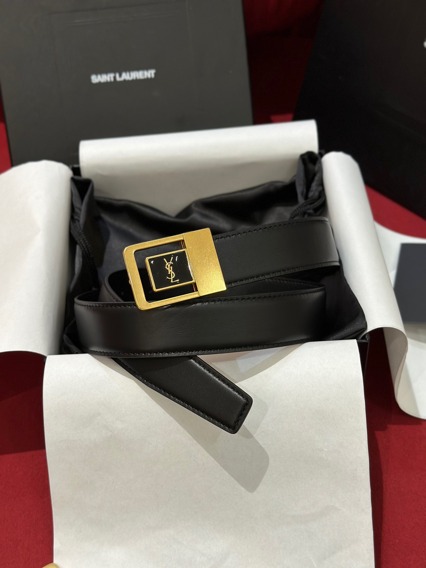 Saint Laurent Black LA 66 buckle belt 3cm in smooth leather