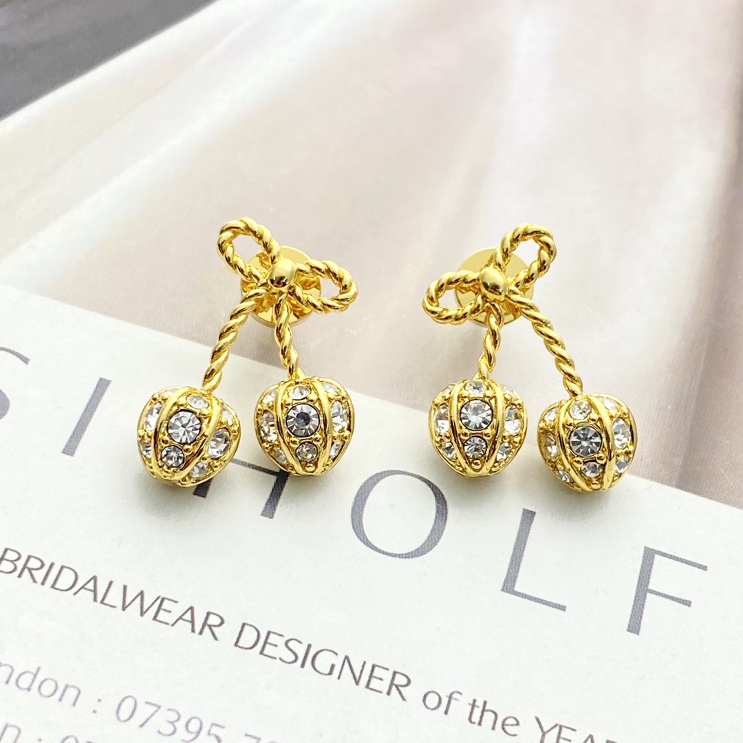 Valentino Crystal Cherry Stud Earrings