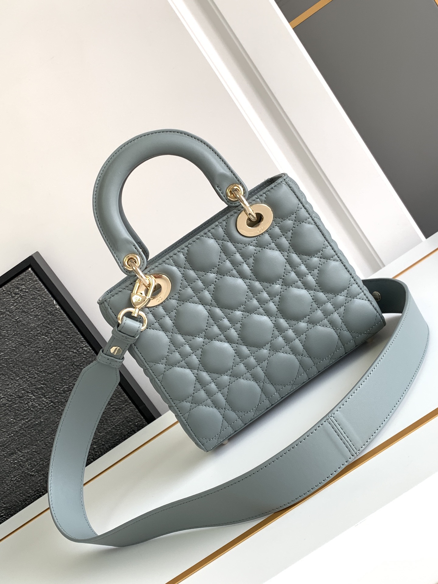 Small Lady Dior My ABC Bag in Stone Grey Cannage Lambskin
