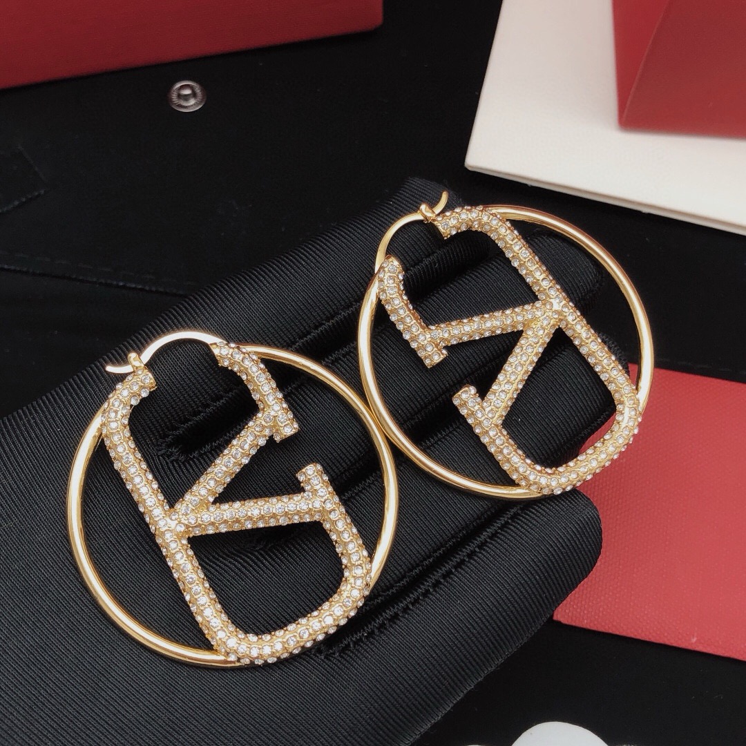 Valentino Garavani VLogo Large Hoop Circular Gold-finish Metal Crystal Earrings - KAIROO