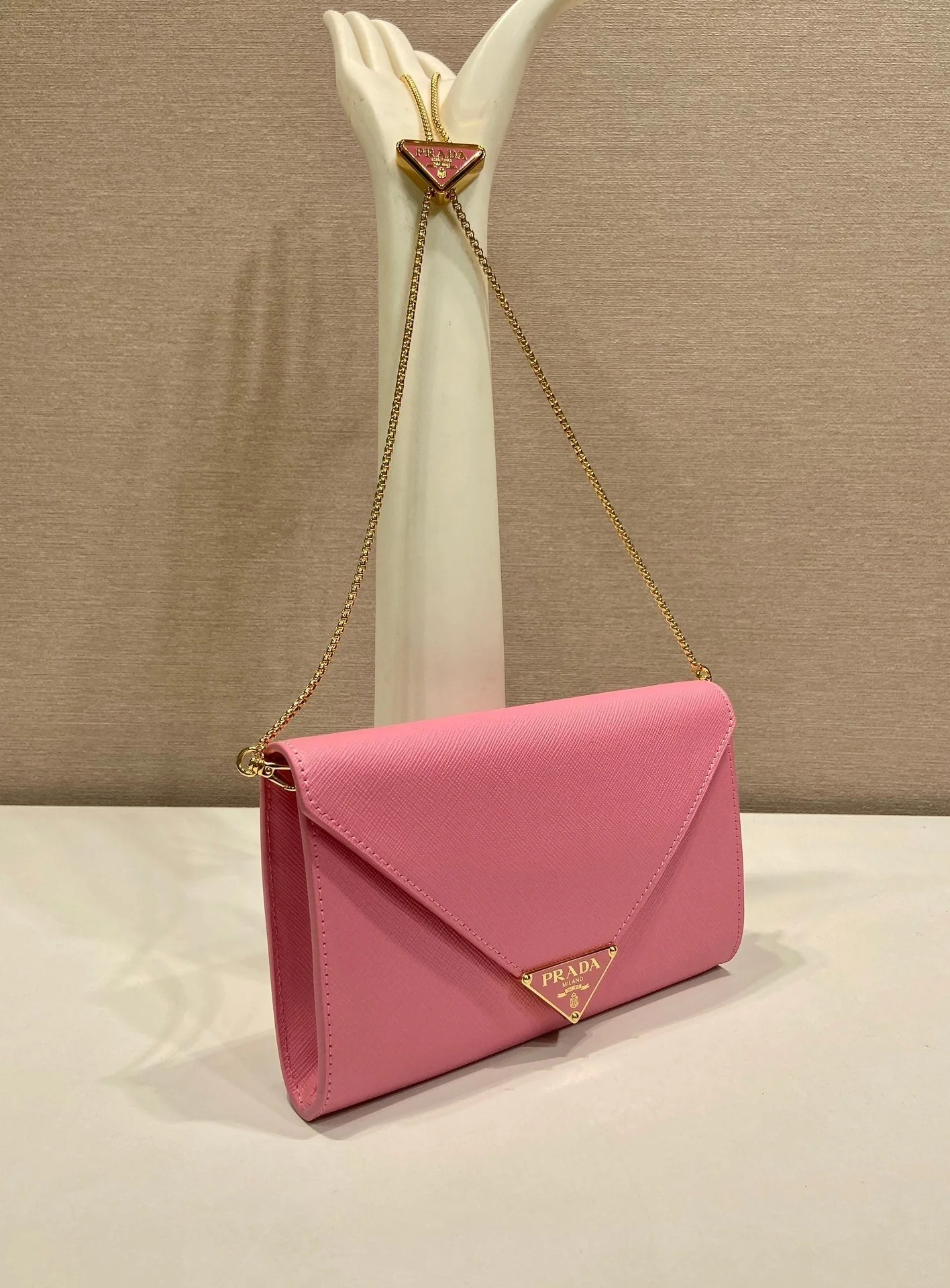 Prada Cross pattern envelope bag pink leather 341153