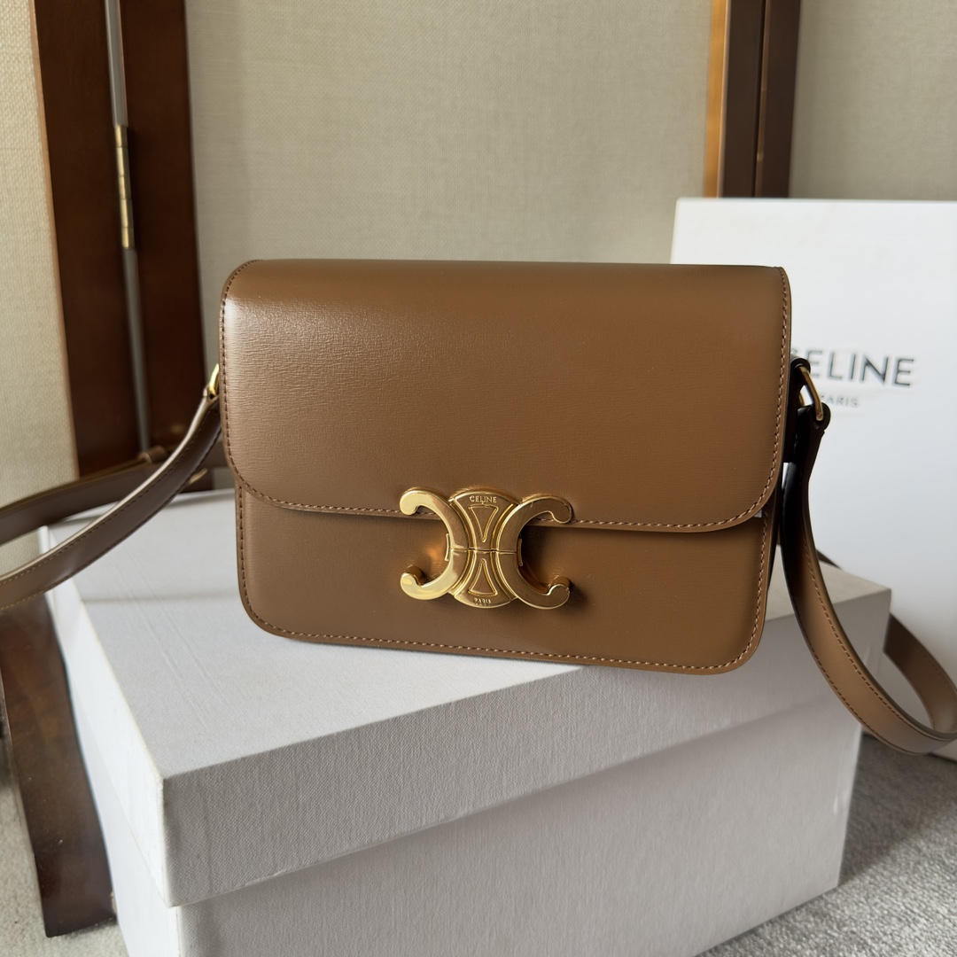 Celine Teen Triomphe Bag in Shiny Calfskin-Brown