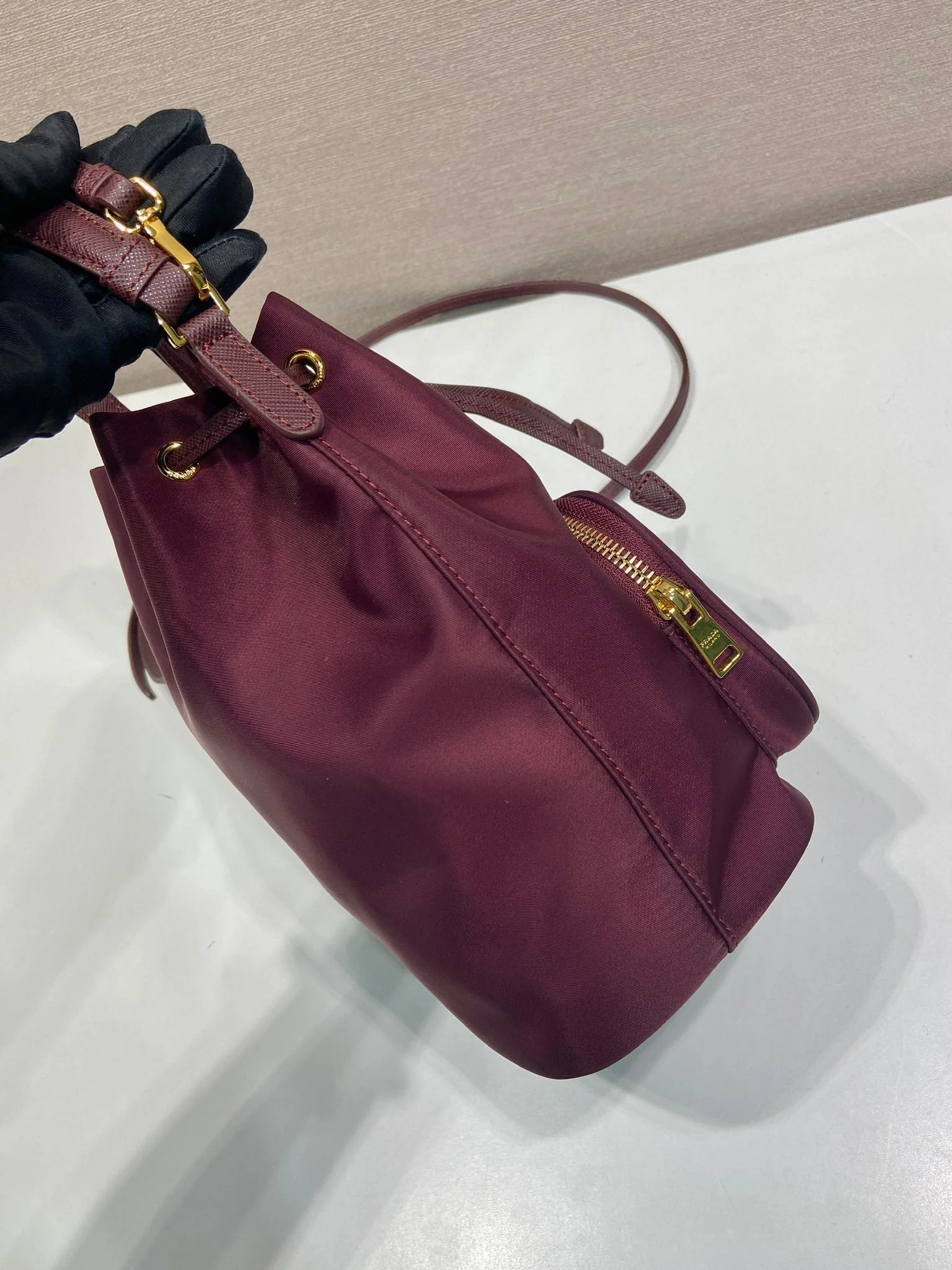 Prada  bucket bag 23 burgundy nylon fabric 280826