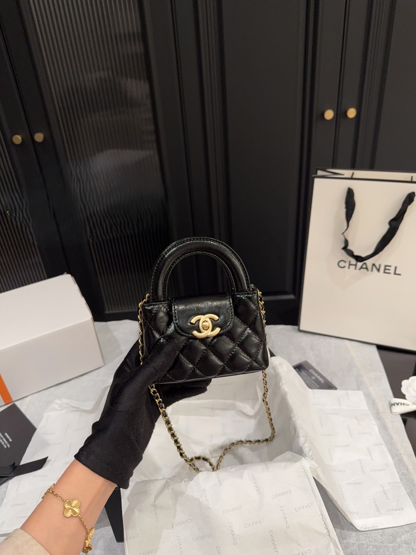 Chanel Nano Mini Kelly 12CM Diamond Quilted Leather Chain Airpods Case Crossbody Bag - KAIROO
