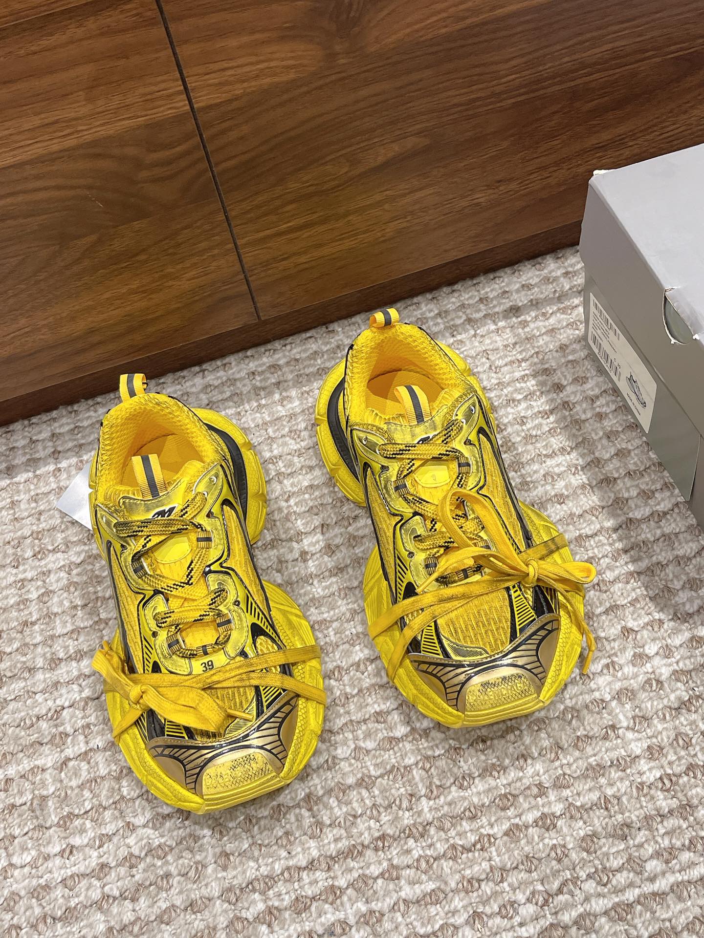 Balenciaga 3XL Yellow Mesh Polyurethane Wrapped Laces Oversized Chunky Sneakers - KAIROO