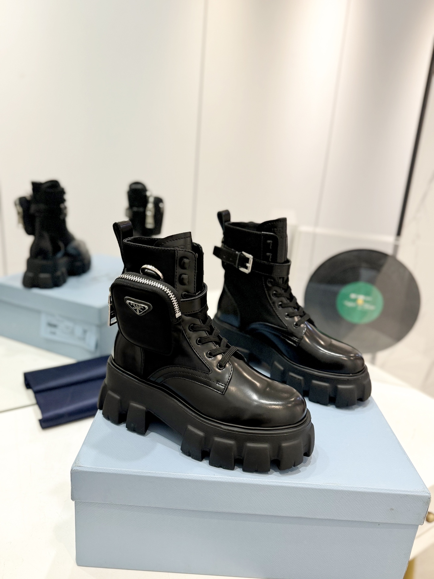 Prada Unisex Leather Boots in Black