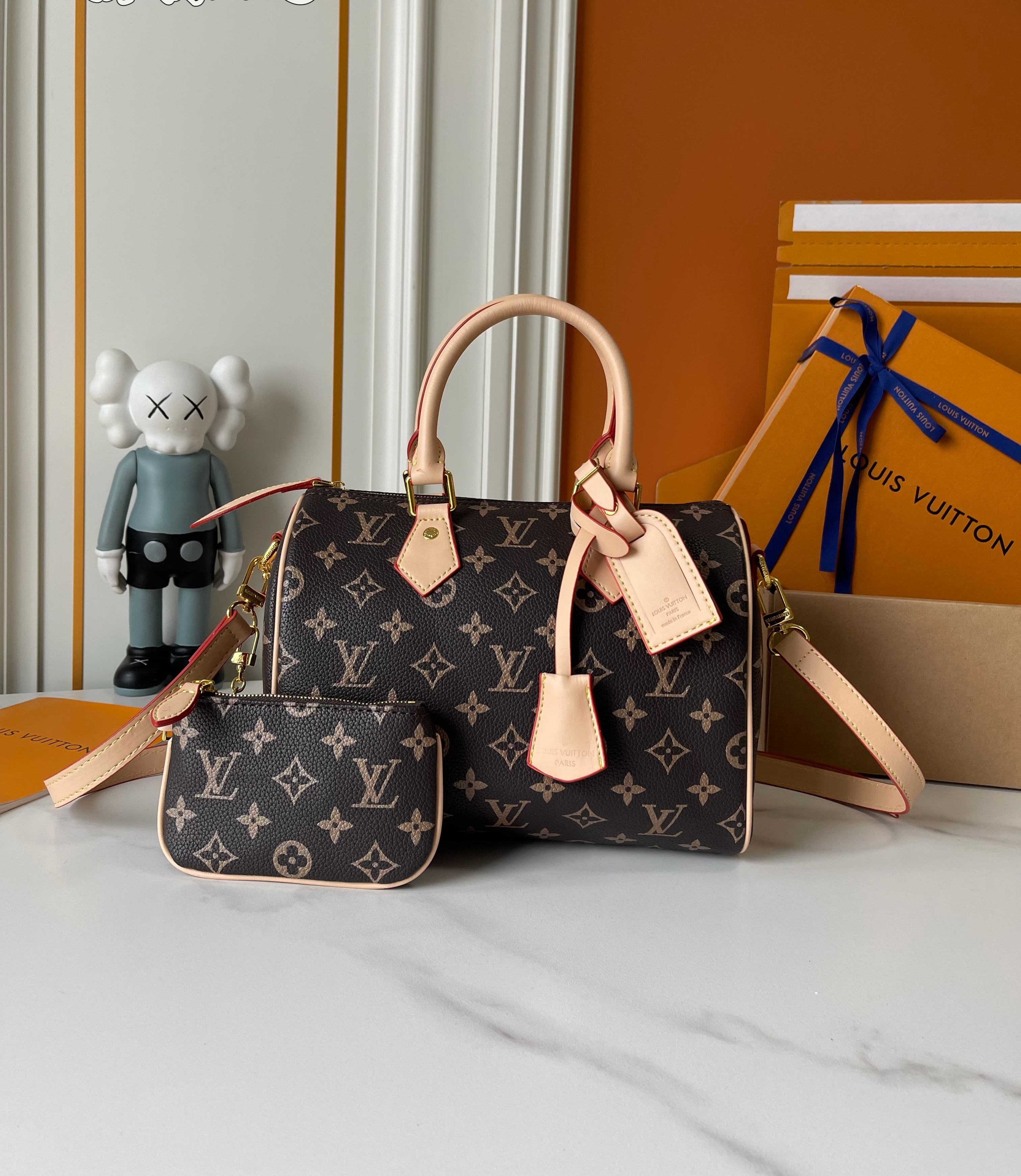 Louis Vuitton x Pharrell Williams LV Speedy 25 P9 Monogram Leather ID Plaque Boston Top Handle Bag With Pouch - KAIROO