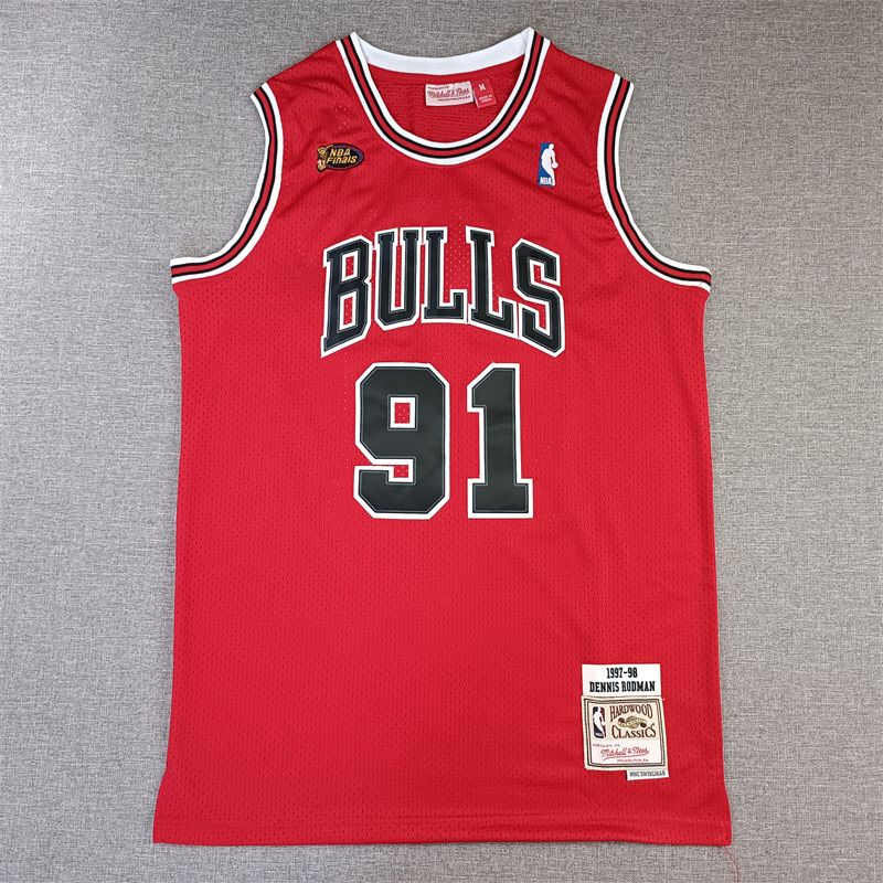 Rodman Bulls 97-98 season No. 91 retro championship mesh basketball jersey embroidered jersey vest | Soc Jersey - Premium Football Jersey