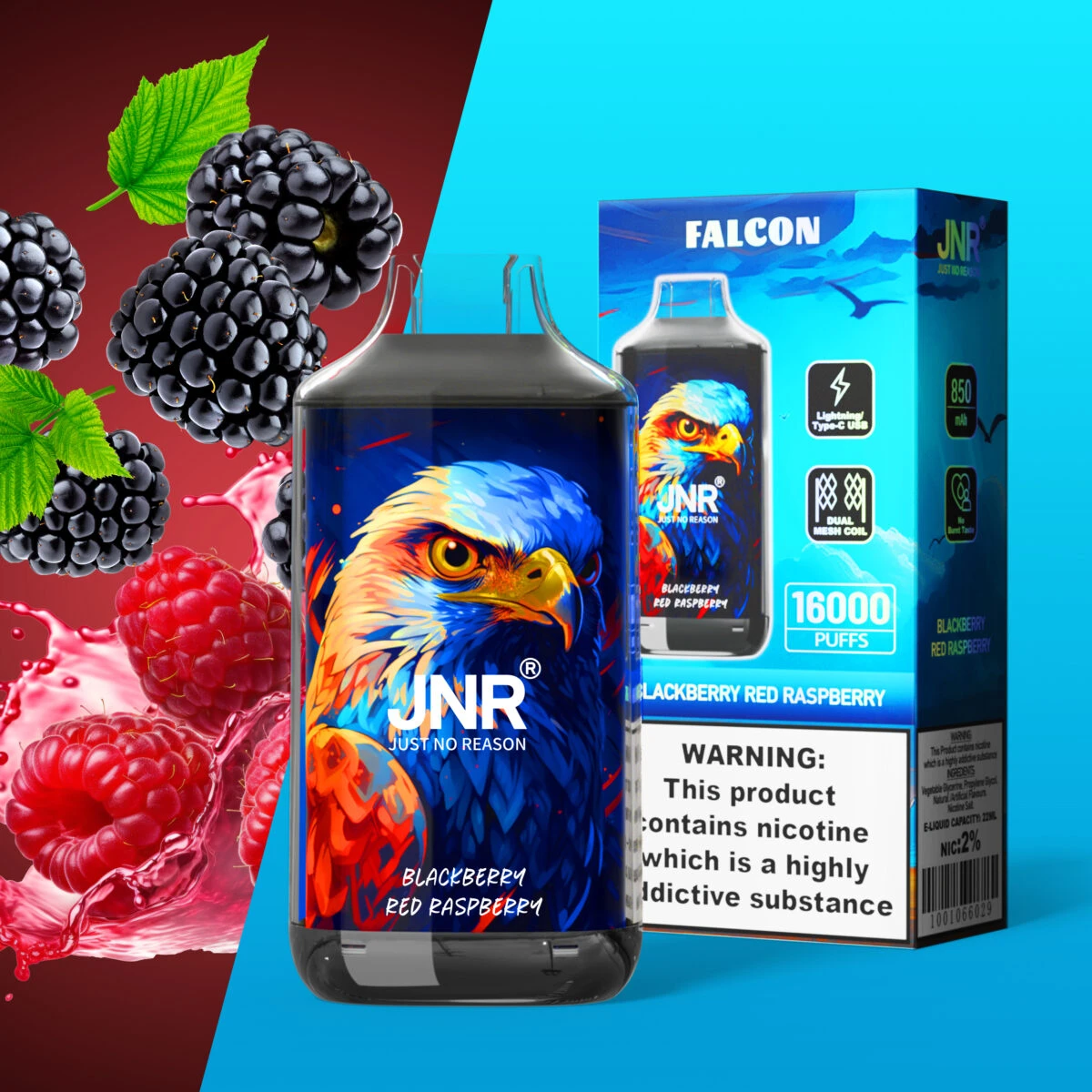 JNR Falcon 16K Rechargeable Disposable Vape – Blackberry Red Raspberry