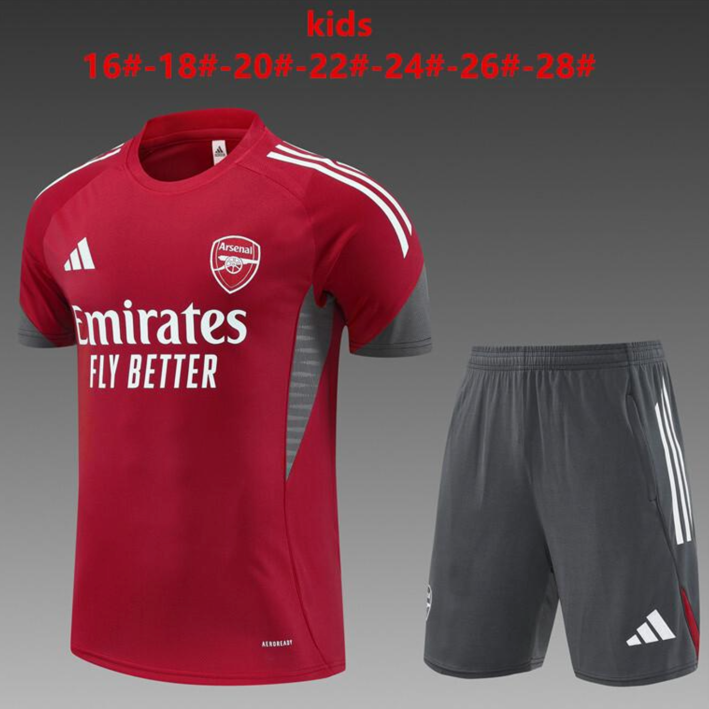 25/26 Kids Arsenal Red Short Sleeve Jersey+Shorts 16-28