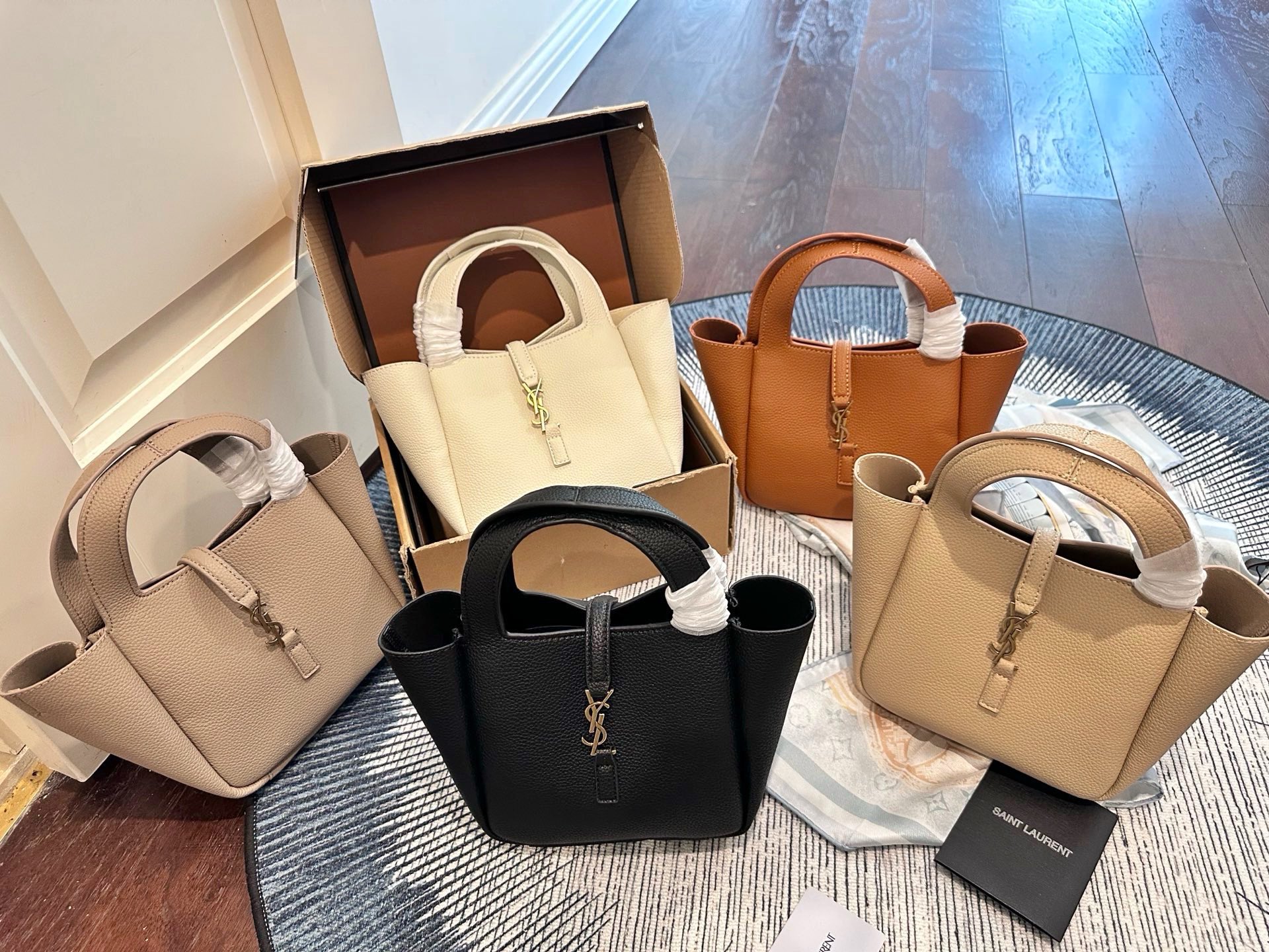Saint Laurent Mini Bea Hobo Grain Leather YSL Front Toggle Fold Wing Tote Bucket Shoulder Bag - KAIROO