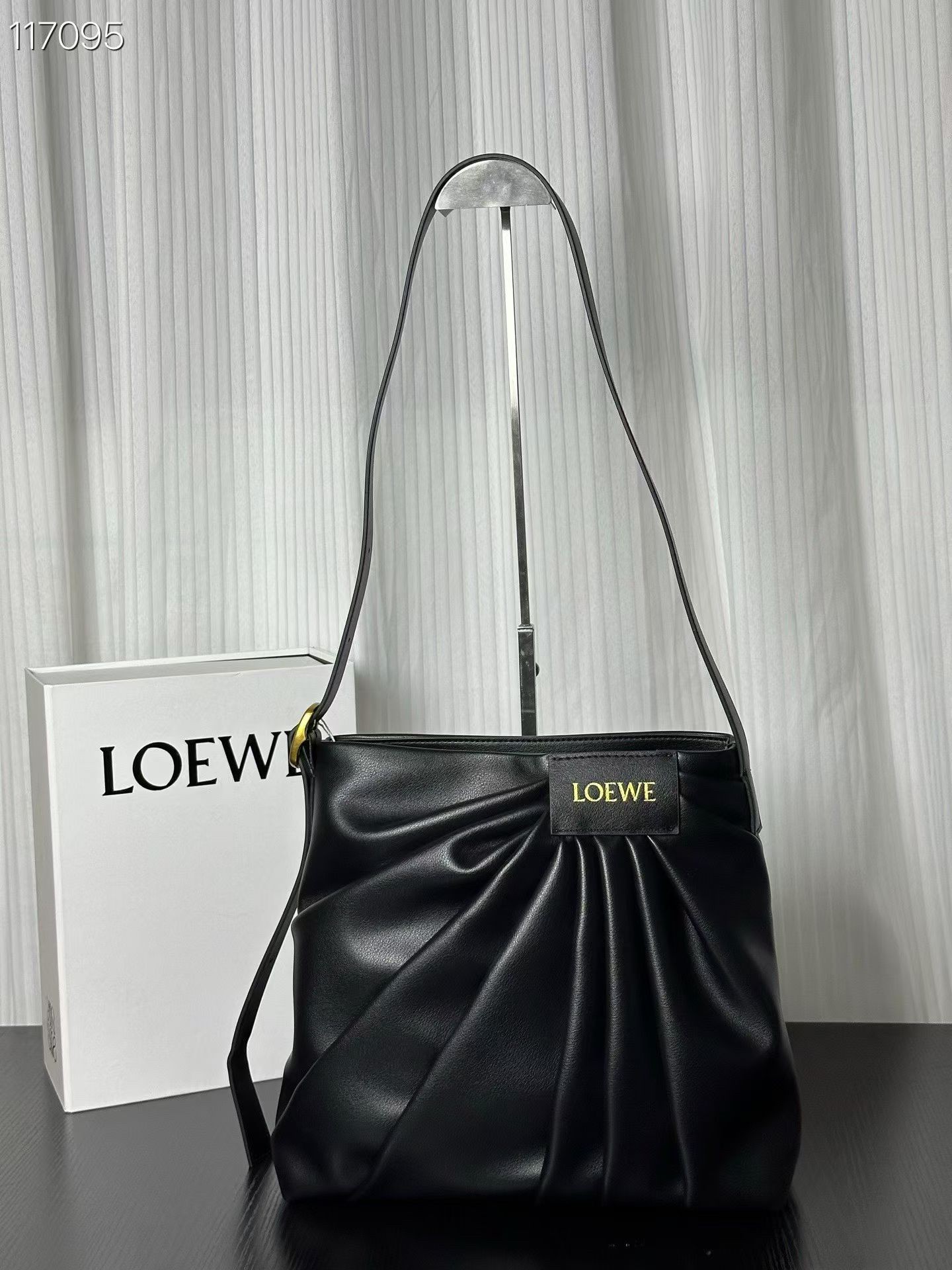 Loewe Paseo Nappa Leather Pleated Design Logo Patch Long Handle Shoulder Bag - KAIROO