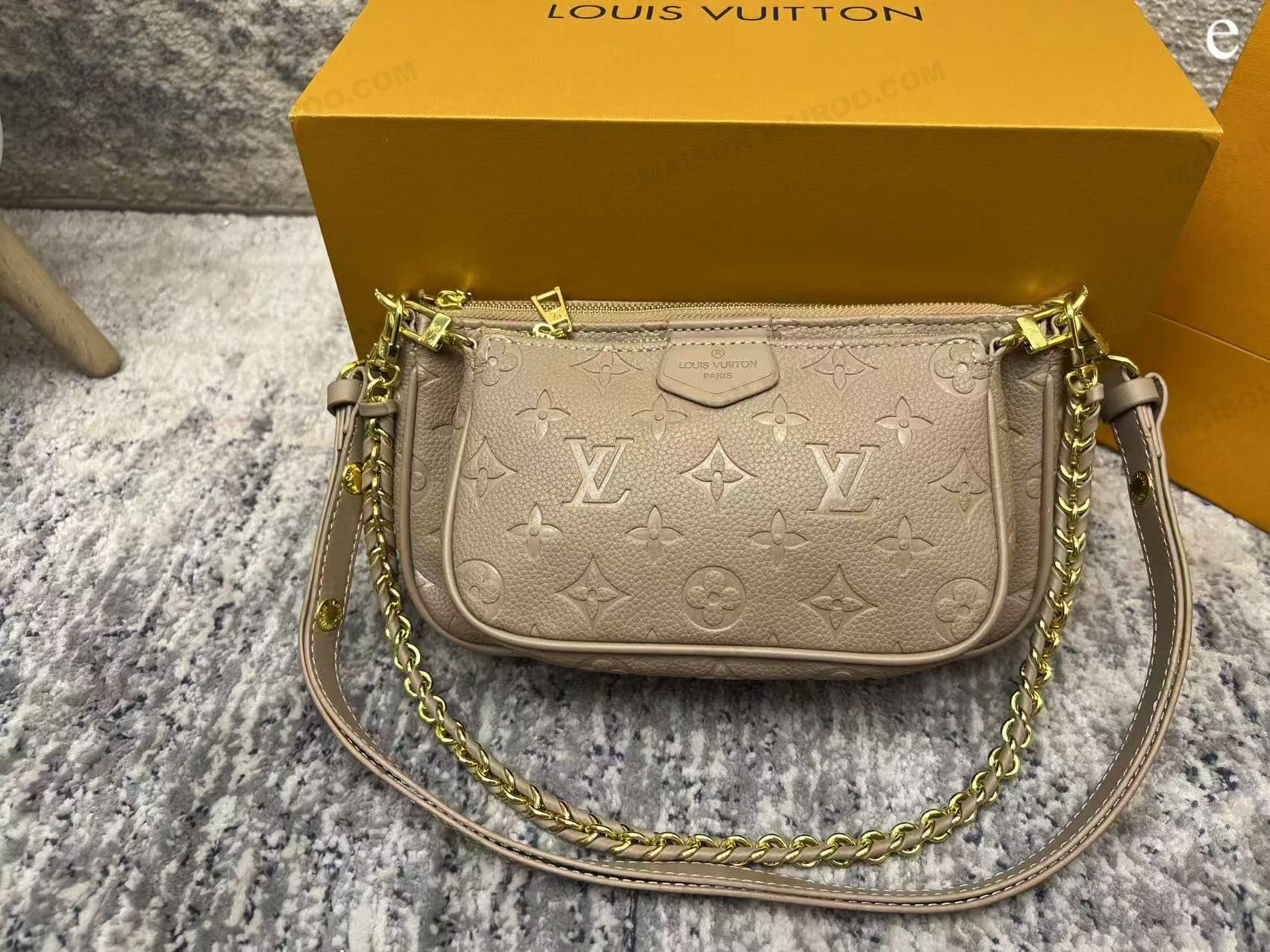 Louis Vuitton LV Multi Pochette Accessoires Sand Monogram Empreinte Leather Chain Hobo Shoulder Bag - KAIROO