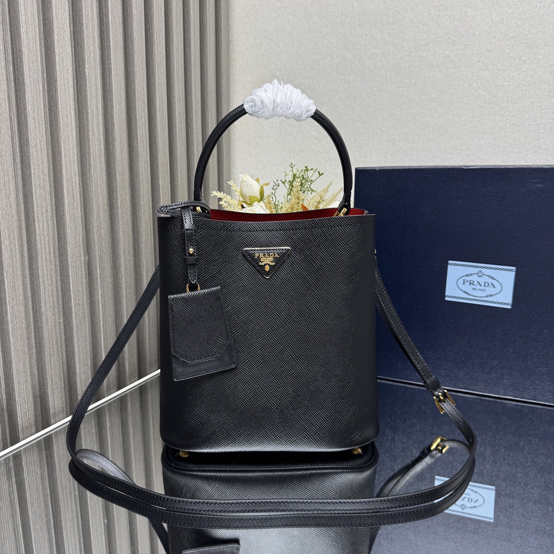 Prada Panier Saffiano iconic leather bag-Black 1BA212