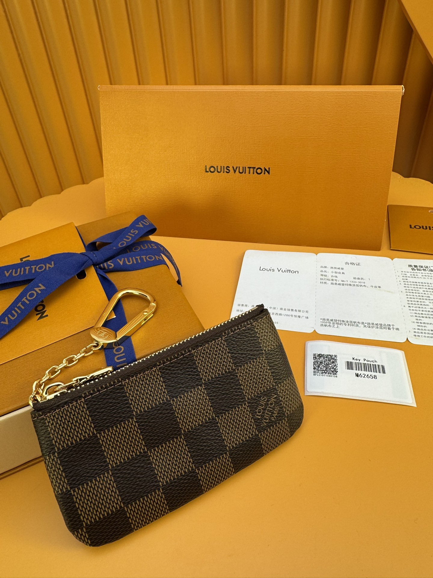 N62658 LV Key Pouch Damier Ebene Canvas