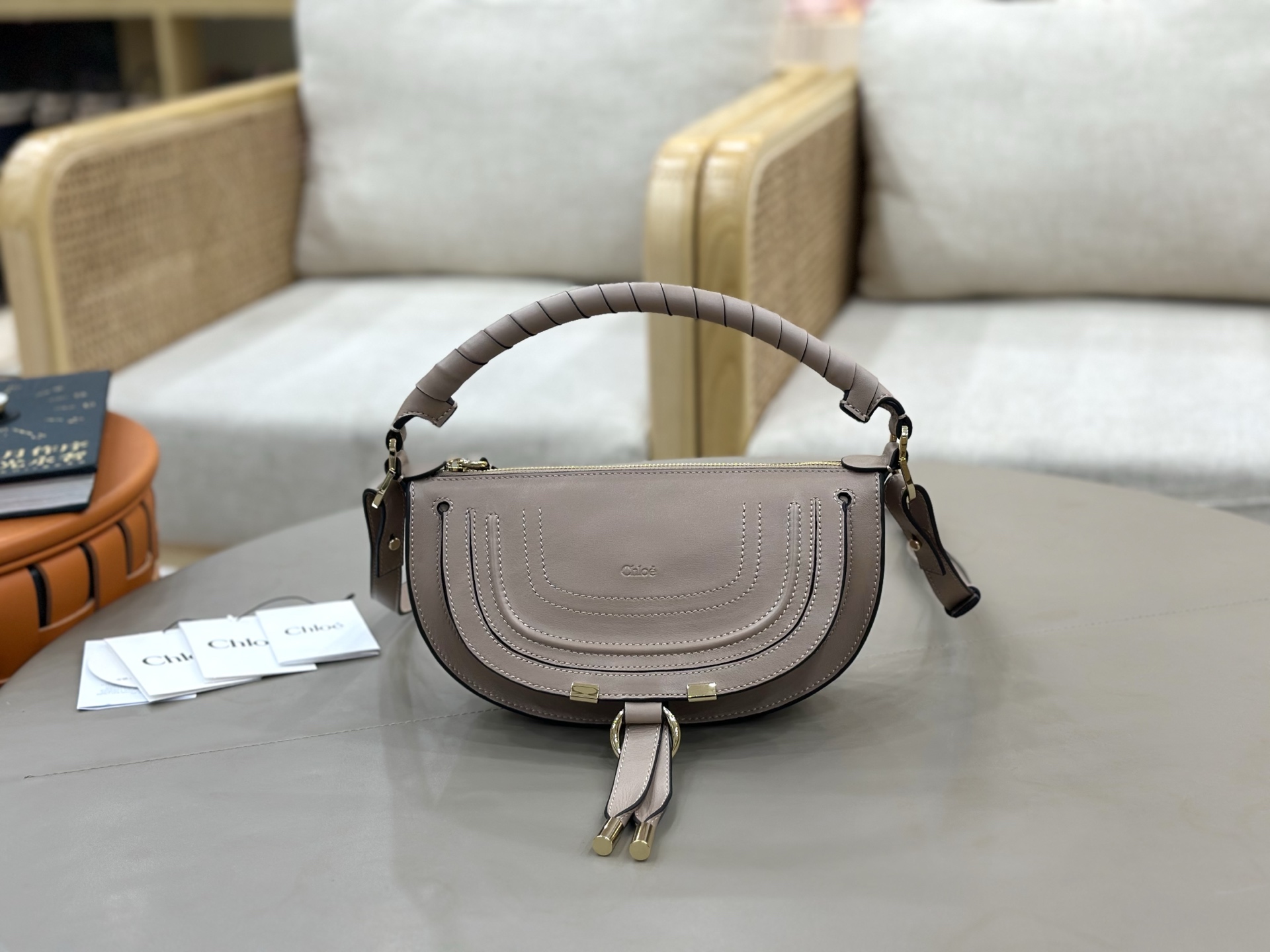 Chloe Mini Marcie Shoulder Bag in Smooth Calfskin-Grey