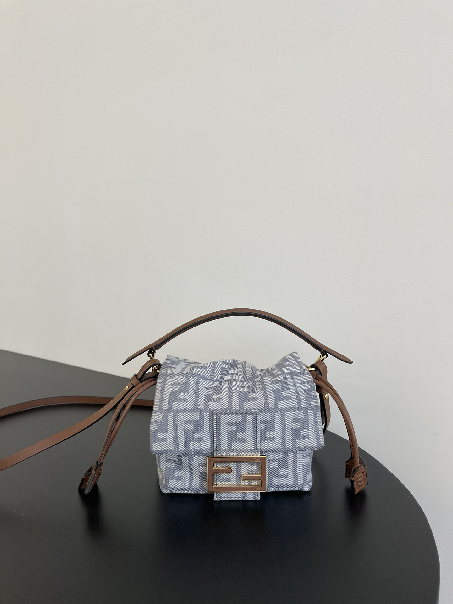 Fendi Denim Monogram Mama Baguette Adjustable Handle FF Clasp Bag - KAIROO