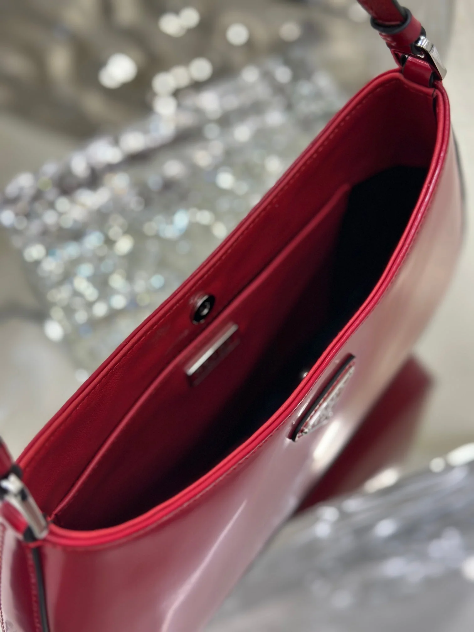 Prada CLEO 27 DARK RED BRUSHED LEATHER SHOULDER BAG
