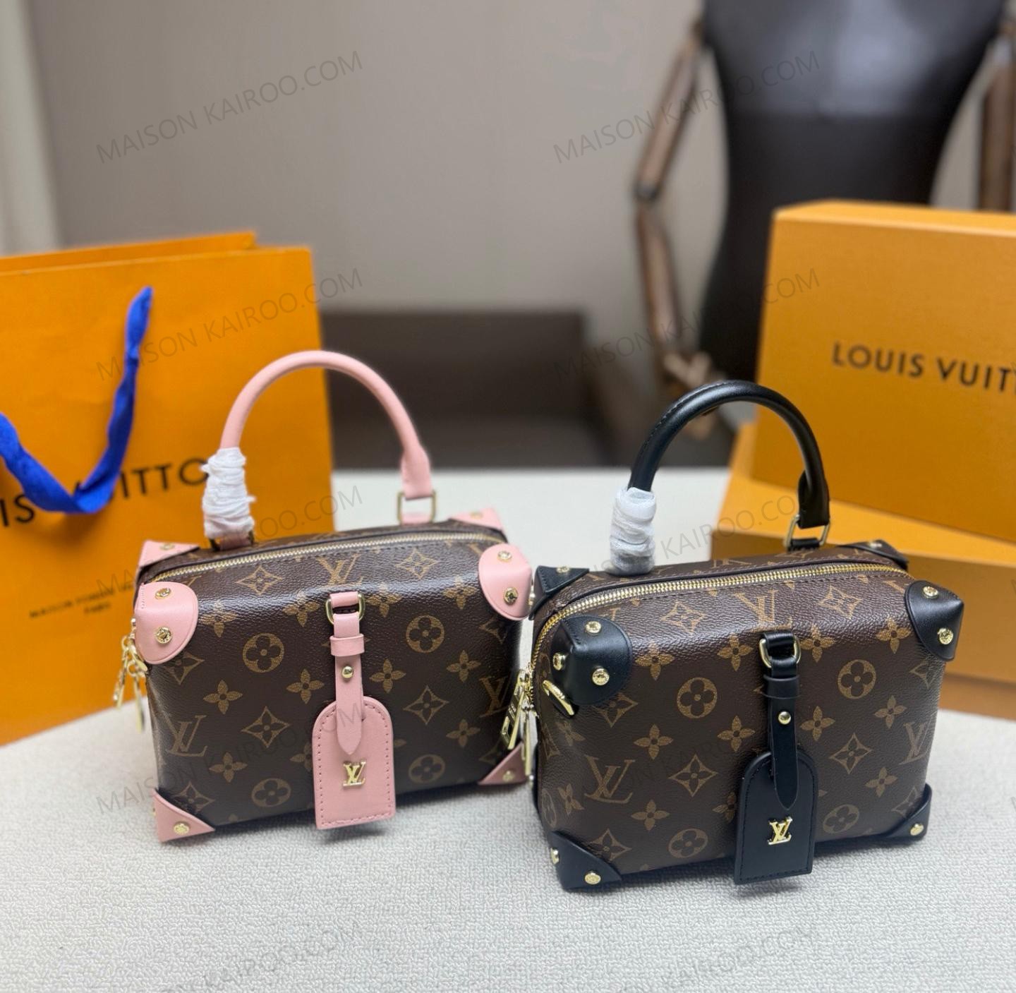 Louis Vuitton LV Petite Malle Trunk Valisette Souple BB Monogram Canvas Leather Chain Top Handle Bag - KAIROO