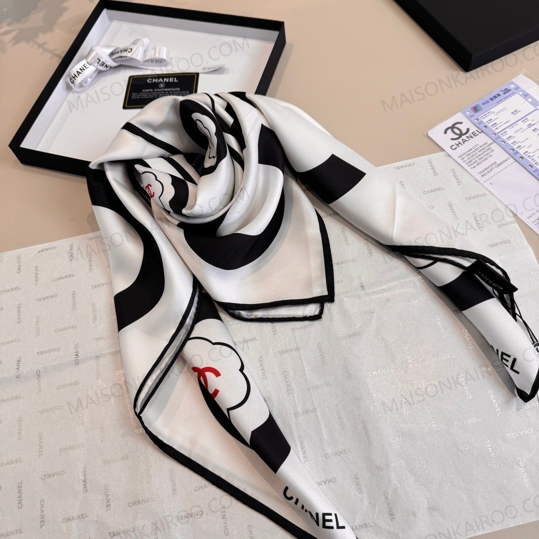 Chanel Logo Camellia Geometric 90 Square Scarf - KAIROO